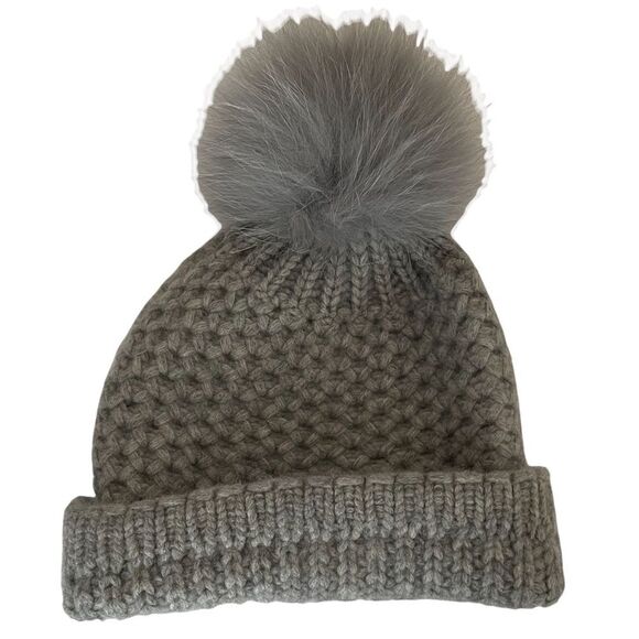 The Cashmere Project Pom Pom Beanie Hat in Flannel Gray One Size - Picture 2 of 5